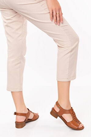 Gondol Hakiki Deri Örgü Topuklu Sandalet İz.6026