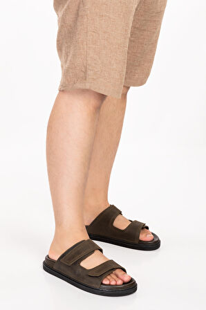 Gondol Erkek Hakiki Deri Cırtlı Ayarlanabilir Rahat Terlik esm.616