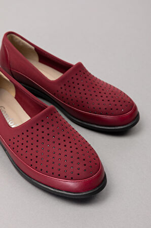 Gondol Hakiki Deri Üzeri Strecli Taş Detaylı Günlük Ayakkabı vdt.194