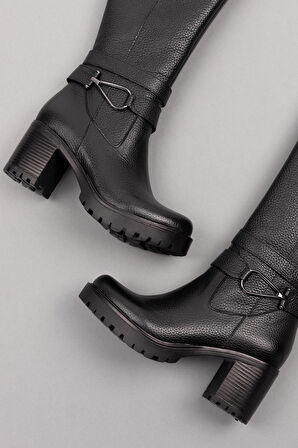 Gondol Hakiki Deri Orta Boy Topuklu Çizme ell.4934