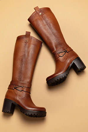 Gondol Hakiki Deri Orta Boy Topuklu Çizme ell.4934