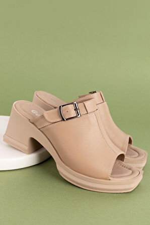 Gondol Kadın Hakiki Deri Şık Topuklu Terlik ez.5003