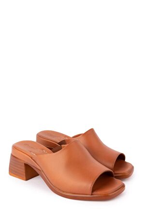 Gondol Kadın Hakiki Deri Orta Topuklu Günlük Şık Terlik iz.12109