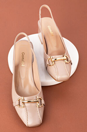 Gondol Hakiki Deri Toka Detaylı Şık Topuklu Ayakkabı ast.6451 - vizon rugan - 35