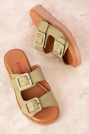 Gondol Kadın Hakiki Deri Çift Tokalı  Terlik mlk.002