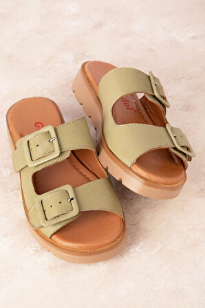 Gondol Kadın Hakiki Deri Çift Tokalı  Terlik mlk.002