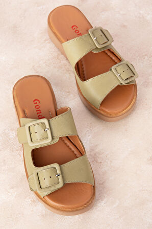 Gondol Kadın Hakiki Deri Çift Tokalı  Terlik mlk.002