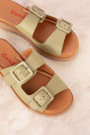 Gondol Kadın Hakiki Deri Çift Tokalı  Terlik mlk.002