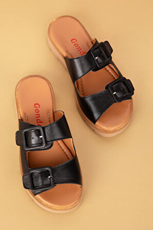 Gondol Kadın Hakiki Deri Çift Tokalı  Terlik mlk.002