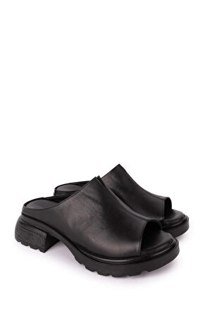 Gondol Kadın Hakiki Deri Şık Orta Topuklu Terlik  elnr.1064