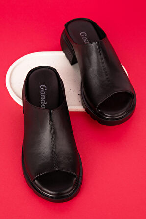 Gondol Kadın Hakiki Deri Şık Orta Topuklu Terlik  elnr.1064