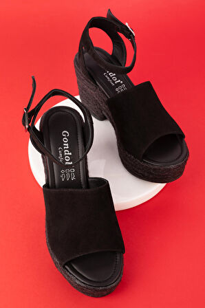 Gondol Kadın Hakiki Deri Dolgu Topuk Platform Sandalet ell.6998