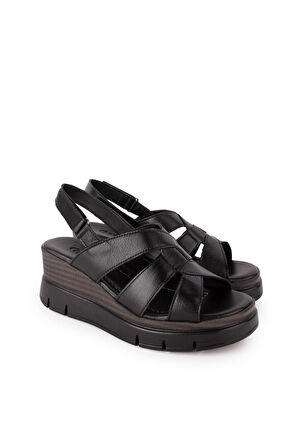 Gondol Kadın Hakiki Deri Dolgu Topuklu Rahat Günlük Sandalet iz.9604