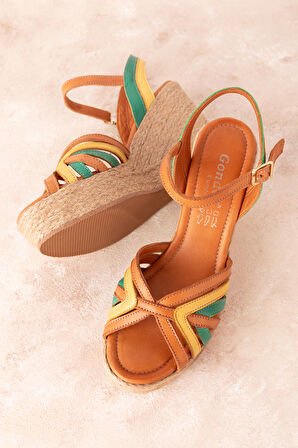 Gondol Kadın Hakiki Deri Dolgu Topuk Platform Sandalet ell.4389