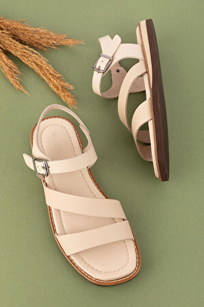 Gondol Kadın Hakiki Deri Renkli Kombin Vaketa Sandalet ayh.410