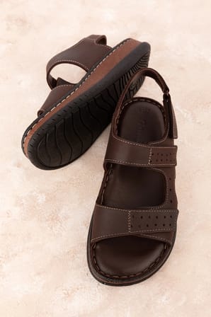 Gondol Unisex Hakiki Deri Cırtlı Ayarlanabilir Rahat Sandalet hkm.31 Kahverengi