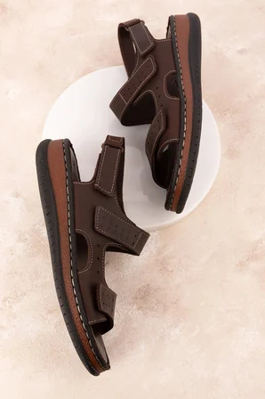 Gondol Unisex Hakiki Deri Cırtlı Ayarlanabilir Rahat Sandalet hkm.31 Kahverengi