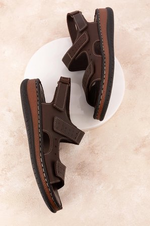 Gondol Unisex Hakiki Deri Cırtlı Ayarlanabilir Rahat Sandalet hkm.31 Kahverengi