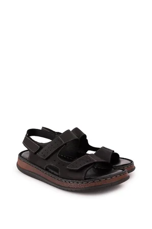 Gondol Unisex Hakiki Deri Cırtlı Ayarlanabilir Rahat Sandalet hkm.31 Siyah
