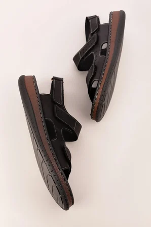 Gondol Unisex Hakiki Deri Cırtlı Ayarlanabilir Rahat Sandalet hkm.31 Siyah