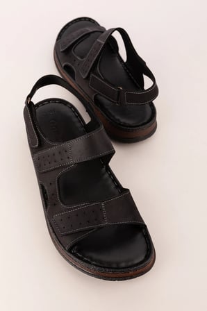 Gondol Unisex Hakiki Deri Cırtlı Ayarlanabilir Rahat Sandalet hkm.31 Siyah