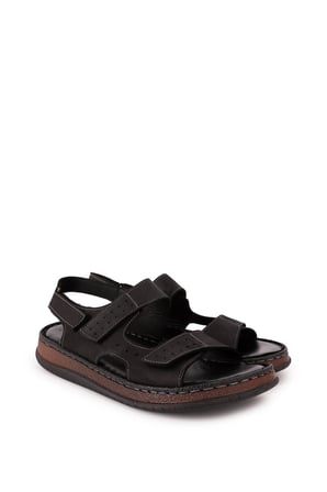 Gondol Unisex Hakiki Deri Cırtlı Ayarlanabilir Rahat Sandalet hkm.31 Siyah