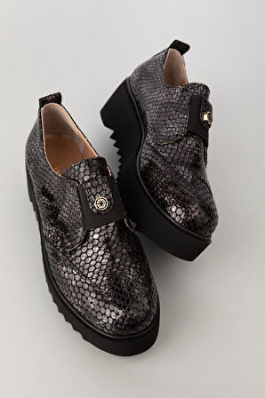 Gondol Lastik Detaylı Hakiki Deri Ayakkabı ast.8004 - Siyah Petek - 37