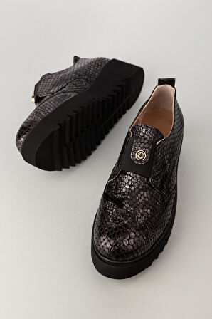 Gondol Lastik Detaylı Hakiki Deri Ayakkabı ast.8004 - Siyah Petek - 36