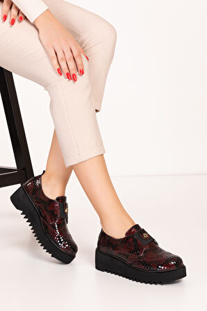 Gondol Lastik Detaylı Hakiki Deri Ayakkabı ast.8004 - Bordo Petek - 41