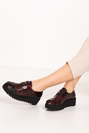 Gondol Lastik Detaylı Hakiki Deri Ayakkabı ast.8004 - Bordo Petek - 39