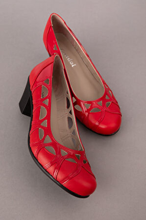 Gondol Kadın Hakiki Deri Yuvarlak Burun Topuklu Ayakkabı vdt.1640