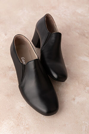 Gondol Hakiki Deri Klasik Orta Boy Topuklu Ayakkabı vdt.62