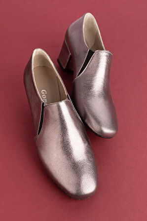 Gondol Hakiki Deri Klasik Orta Boy Topuklu Ayakkabı vdt.62