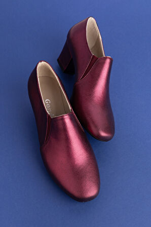 Gondol Hakiki Deri Klasik Orta Boy Topuklu Ayakkabı vdt.62