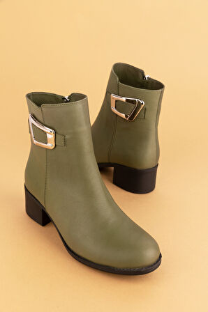 Gondol Kadın Hakiki Deri Klasik Topuklu Toka Detaylı  Bot anl.2919