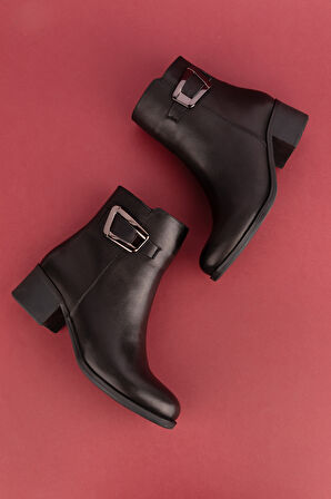 Gondol Kadın Hakiki Deri Klasik Topuklu Toka Detaylı  Bot anl.2919