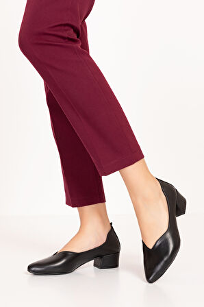 Gondol Hakiki Deri  Klasik Topuklu Şık Ayakkabı şhn.1068 - Siyah Cilt - 36