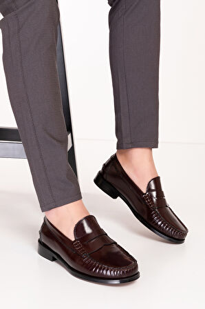 Gondol Erkek Hakiki Deri Kösele Loafer Ayakkabı ny.005 - Bordo Rugan - 44