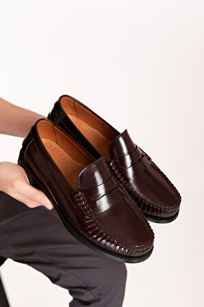 Gondol Erkek Hakiki Deri Kösele Loafer Ayakkabı ny.005 - Bordo Rugan - 44