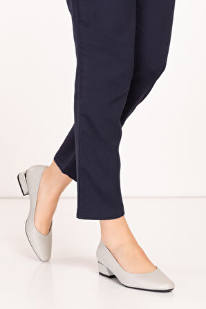 Gondol Hakiki Deri Kısa Topuklu Ayakkabı  vdt.07 - Gri - 34