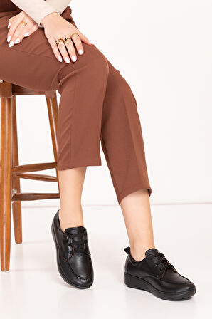 Gondol Kadın Hakiki Deri Bağcıklı Anne Ayakkabı ndr.113 - Siyah - 41