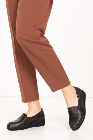 Gondol Kadın Hakiki Deri Rahat Ortopedik Anne Ayakkabı ndr.105 - Siyah - 36