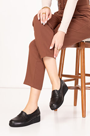 Gondol Kadın Hakiki Deri Rahat Ortopedik Anne Ayakkabı ndr.105 - Siyah - 37