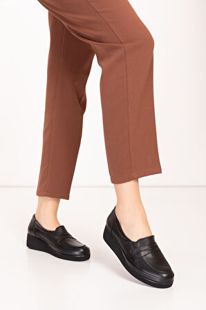 Gondol Kadın Hakiki Deri Rahat Ortopedik Anne Ayakkabı ndr.105 - Siyah - 39