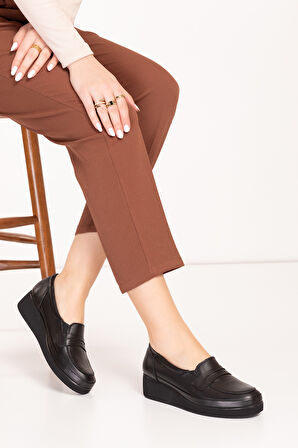 Gondol Kadın Hakiki Deri Rahat Ortopedik Anne Ayakkabı ndr.105 - Siyah - 39