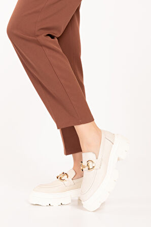 Gondol Hakiki Deri Hafif Taban Tokalı Oxford Ayakkabı wst.1318 - Bej - 40