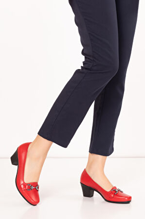 Gondol Hakiki Deri Rahat Klasik Topuklu Ayakkabı vdt.74 - kırmızı - 38