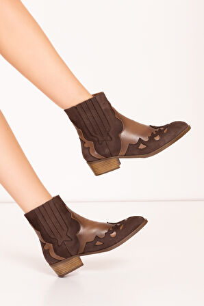 Gondol Kadın Hakiki Deri Western Tarz Kovboy Bot wst.2255 - Kahverengi - 39