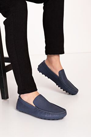 Gondol Erkek Hakiki Deri Esnek Taban Yazlık Loafer Ayakkabı tx.13880 - Lacivert - 40