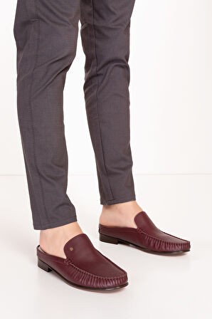 Gondol Erkek Hakiki Deri Kösele Taban Loafer Terlik tx.12750 - Bordo - 42